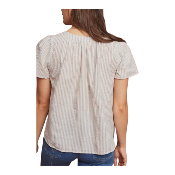 Anthropologie Isabella Sinclair Sonnet smocked red white blue Boho top size M - Picture 3 of 13